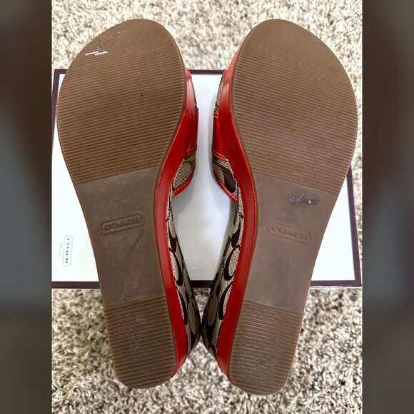 Y2K Coach Sandals Wedges Gretta Orange & Khaki Designer w/Box Vintage Fabric 8 - Picture 8 of 11